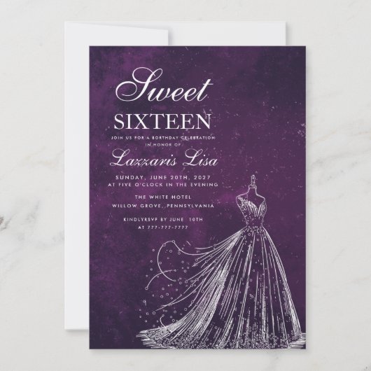 Elegante jurk Paarse Sweet Sixteen 16 Verjaardag Kaart (Voorkant)