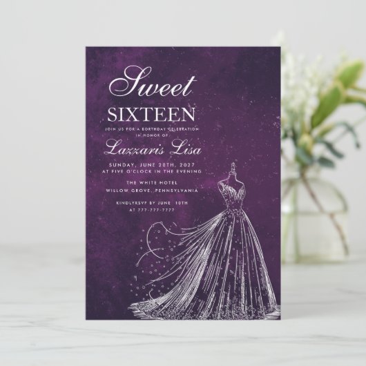 Elegante jurk Paarse Sweet Sixteen 16 Verjaardag Kaart (Staand voorkant)