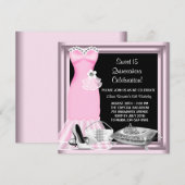 Elegante jurk Tiara Pink Quinceanera Kaart (Voorkant / Achterkant)