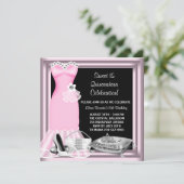 Elegante jurk Tiara Pink Quinceanera Kaart (Staand voorkant)