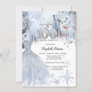 Elegante jurk Winterlandschap 100ste verjaardag  Kaart