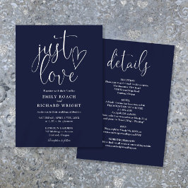 Elegante Just Love All In One Navy Blue Bruiloft Kaart
