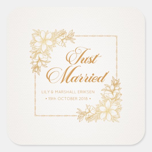 Elegante Just Married Huwelijk | Sticker Zegel (Voorkant)