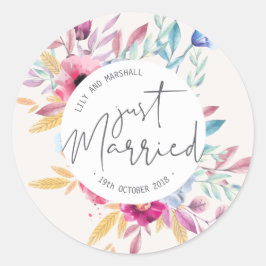 Elegante Just Married Huwelijk | Stickerzegel Ronde Sticker