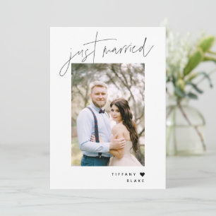 Elegante Just Married Trouwreceptie Feest Foto Kaart