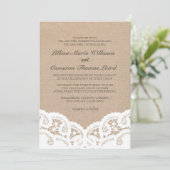 Elegante jute kant bruiloft uitnodiging (Staand voorkant)