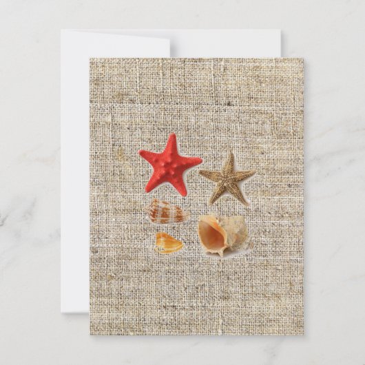 elegante jute  nautische schelpen strand bruiloft kaart (Voorkant)
