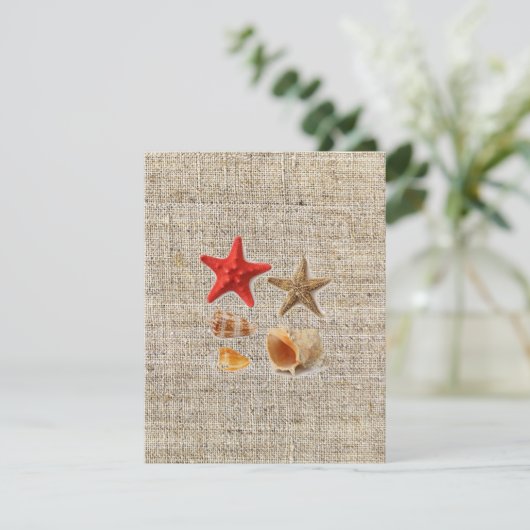 elegante jute nautische schelpen strand bruiloft kaart (Staand voorkant)
