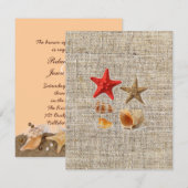 elegante jute  nautische schelpen strand bruiloft kaart (Voorkant / Achterkant)