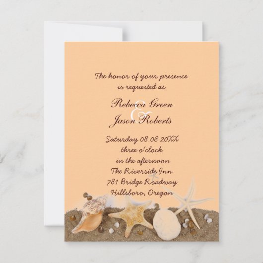 Elegante jute zakelijke zeeschelpen strand bruilof kaart (Achterkant)