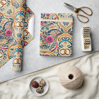 Elegante juweelgetinte trouw met ineengestrengelde cadeaupapier