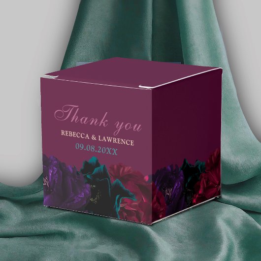 Elegante juweeltinten bloemen Bourgondische bruilo Bedankdoosjes