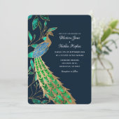 Elegante juwelen pauw bruiloft kaart (Staand voorkant)