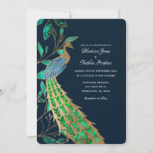 Elegante juwelen pauw bruiloft kaart (Voorkant)