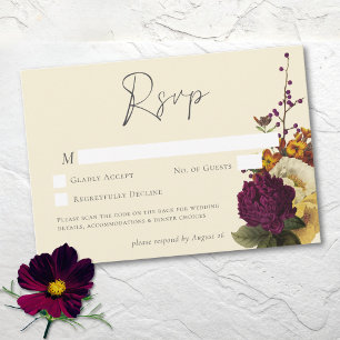 Elegante Juwelen Vintage Bloem Ivoor Trouw QR RSVP Kaartje