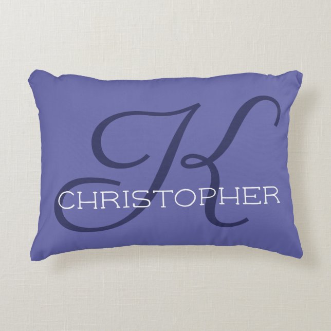Elegante K Initiaal Naam Blauwe Periwinkle Accent Kussen (Voorkant)