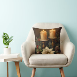 Elegante kaars hulst dennen warm festelijk kerstfe kussen