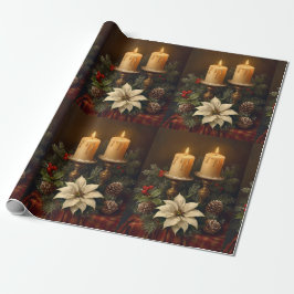Elegante kaars Kerstmis hulst dennenboom warm fest Cadeaupapier