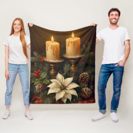 Elegante kaars Kerstmis hulst dennenboom warm fest Fleece Deken