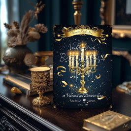 Elegante kaarslicht verjaardag | Gold & Navy thema Kaart