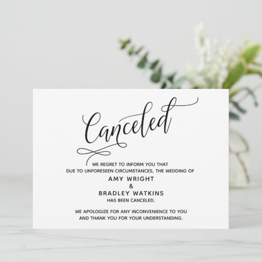 Elegante kaart ter annulering van de bruiloft (Staand voorkant)