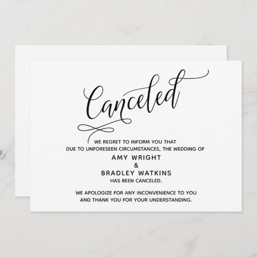Elegante kaart ter annulering van de bruiloft (Voorkant / Achterkant)