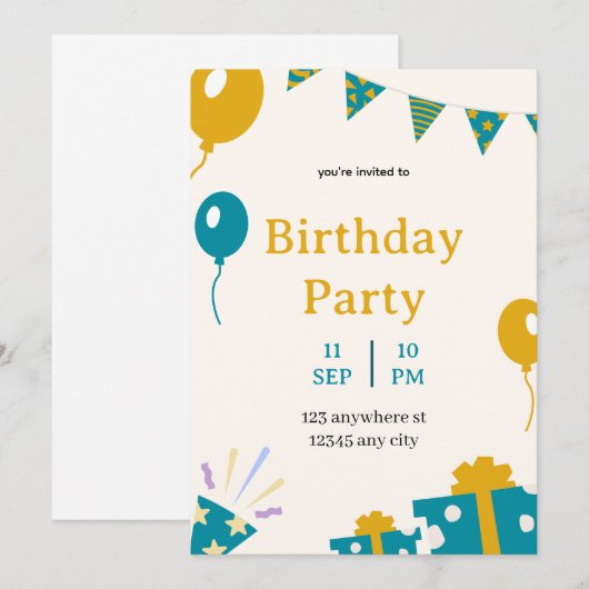 Elegante kaart voor verjaardagsuitnodiging (Voorkant / Achterkant)