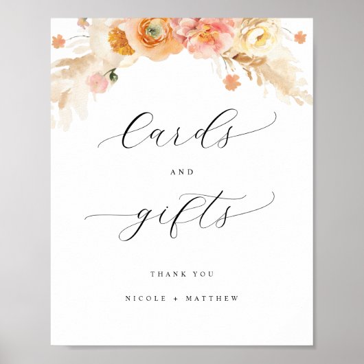 Elegante Kaarten en Geschenken Perzik Bloemen Trou Poster (Voorkant)
