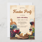 Elegante Kaas Wijn Fondue Verjaardagsfeest Kaart (Voorkant)