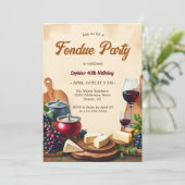 Elegante Kaas Wijn Fondue Verjaardagsfeest Kaart (Staand voorkant)