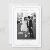Elegante kader blauwe foto save the date bedankkaart (Voorkant)