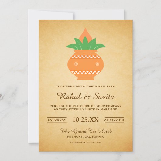 Elegante Kalash  Indiase bruiloft uitnodiging (Voorkant)