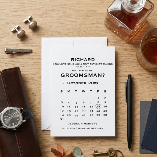 Elegante kalender bruidsjonker voorstel kaart