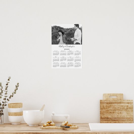Elegante kalender met foto en namen van koppel 202 poster (Keuken)