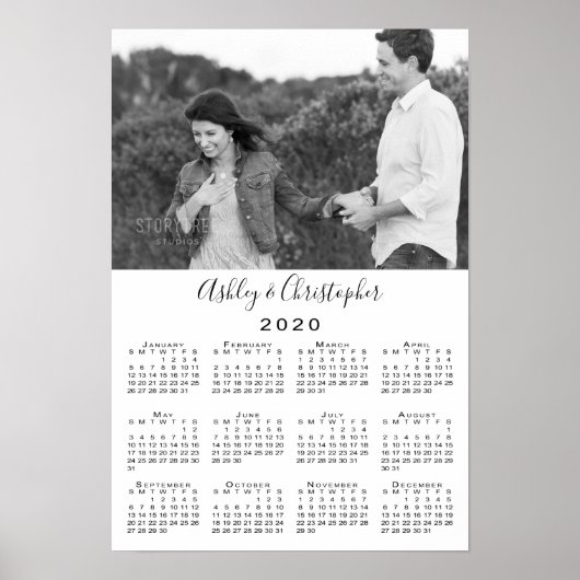 Elegante kalender met foto en namen van koppel 202 poster (Voorkant)