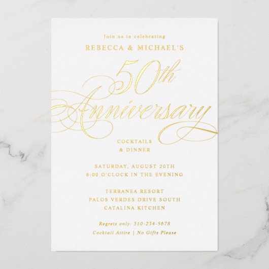 Elegante kalligrafie 50ste verjaardagsfeest folie uitnodiging (Voorkant)
