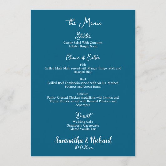 Elegante kalligrafie 5x7" Trouwtafel Flat Menu (Voorkant)