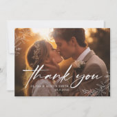 Elegante kalligrafie aangepaste foto bruiloft bedankkaart (Voorkant)