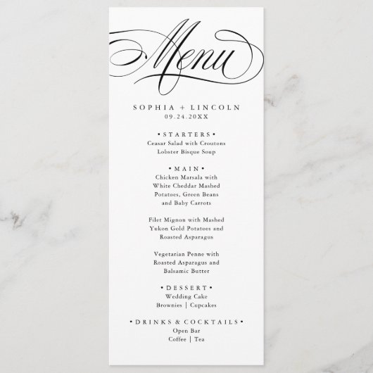 Elegante kalligrafie Amerikaanse stijl handschrift Menu (Voorkant)