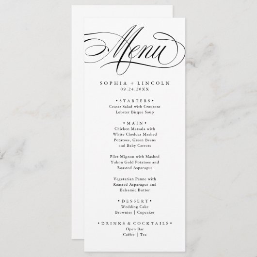 Elegante kalligrafie Amerikaanse stijl handschrift Menu (Voorkant / Achterkant)