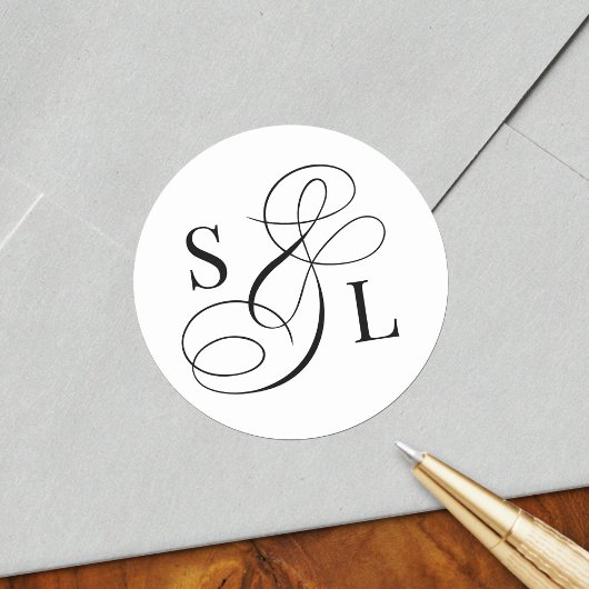 Elegante Kalligrafie Ampersand Monogram Bruiloft Ronde Sticker