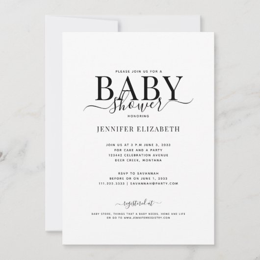 Elegante kalligrafie baby shower kaart (Voorkant)