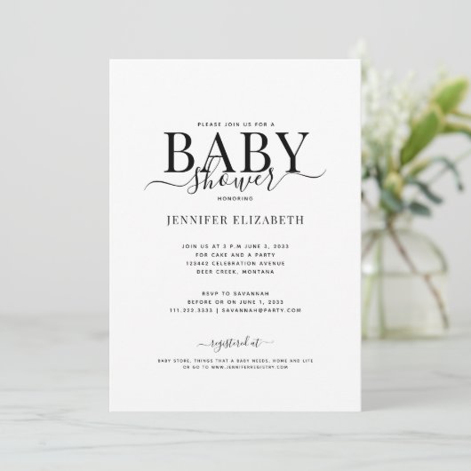 Elegante kalligrafie baby shower kaart (Staand voorkant)