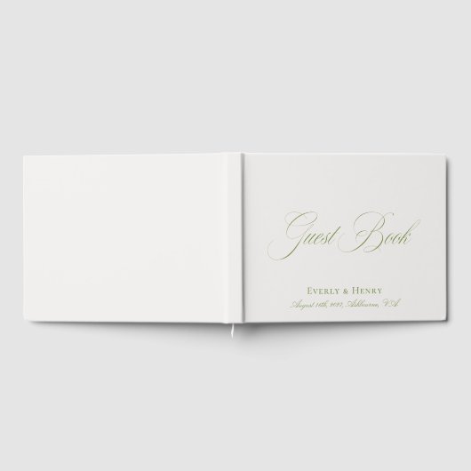 Elegante kalligrafie Beige & Sage Green Wedding Gastenboek (Volledig)