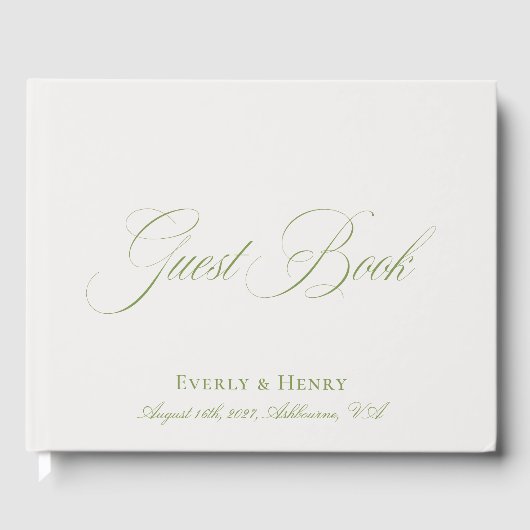 Elegante kalligrafie Beige & Sage Green Wedding Gastenboek (Voorkant)
