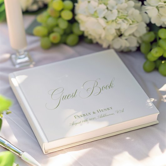 Elegante kalligrafie Beige & Sage Green Wedding Gastenboek