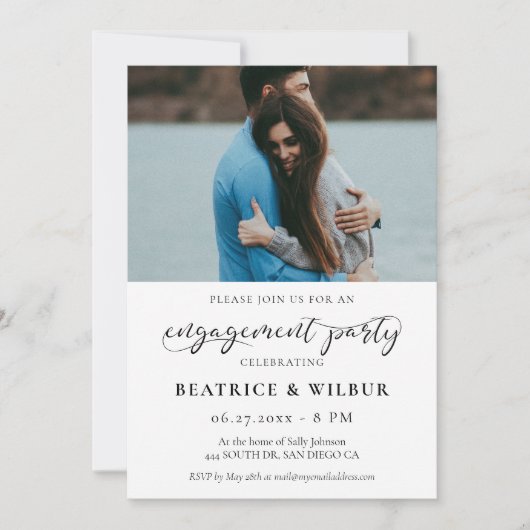 Elegante kalligrafie Betrokkenheidsfeestfoto Kaart (Voorkant)