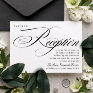 Elegante kalligrafie black tie bruiloftsreceptie kaart