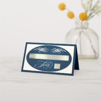 Elegante kalligrafie - Blauw/Zilver Plaatskaartje