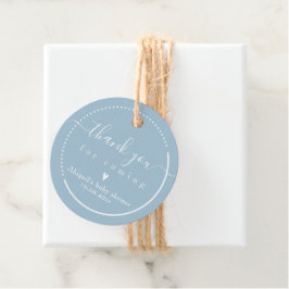 Elegante kalligrafie Blauwe baby shower 'Dank je w Bedankjes Labels